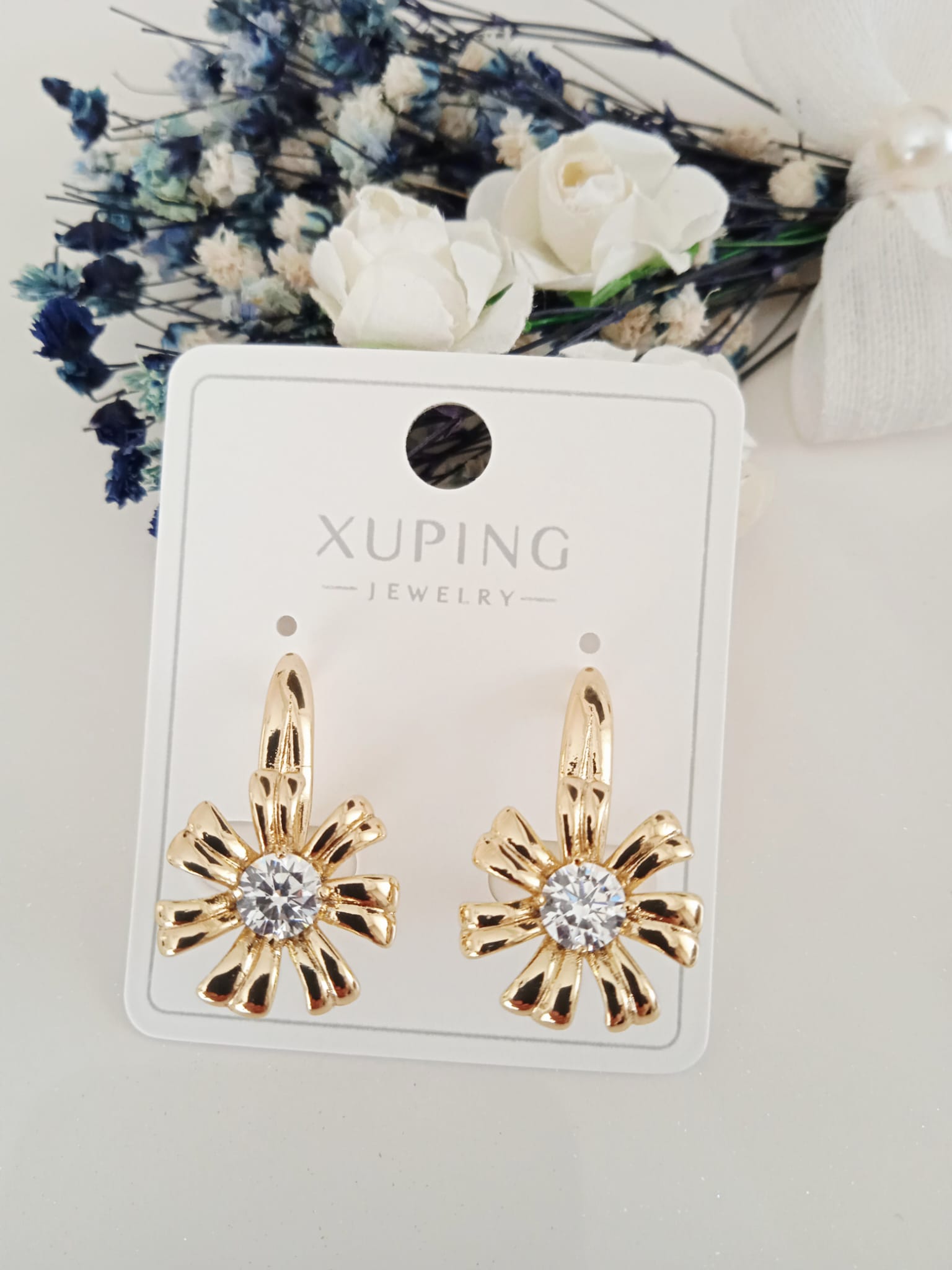 XUPING Küpe - Çiçek Figürlü ve Yuvarlak Taşlı